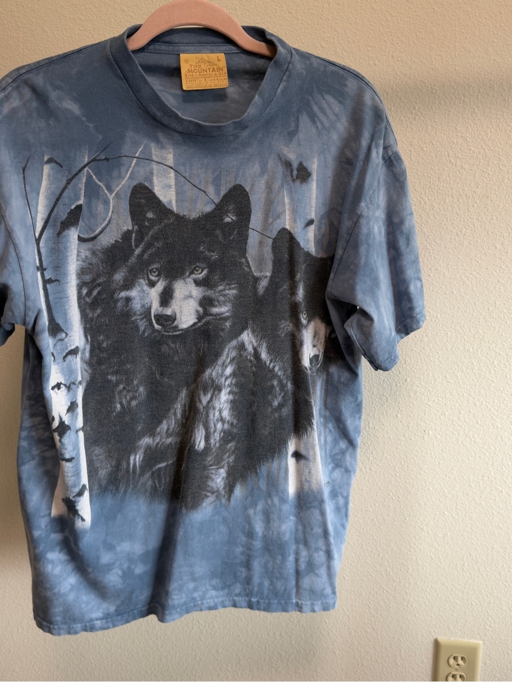 Vintage Wolf Graphic Tee Blue Tie Dye Y2K Nature Streetwear Mens L - Picture 2 of 8